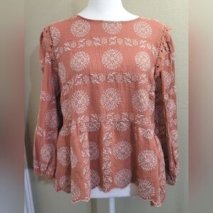 Blu Pepper 3/4 Sleeves Peasant Blouse, Size Large